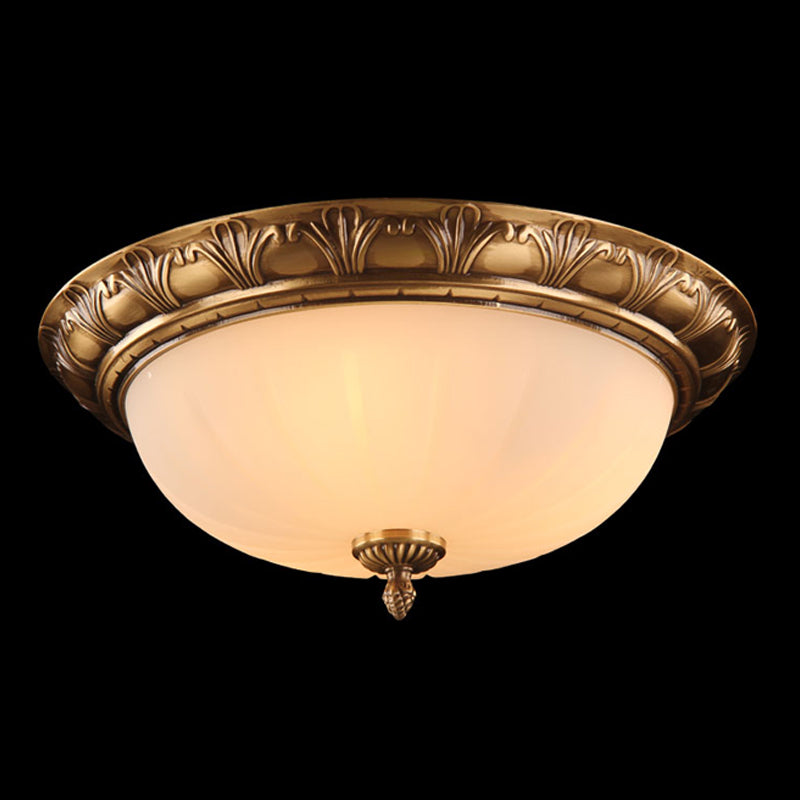 Flush Mount Ceiling Light Vintage Style Shaded Glass Flush Ceiling Light in Brass