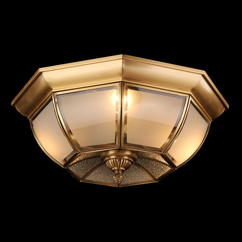 Flush Mount Ceiling Light Vintage Style Shaded Glass Flush Ceiling Light in Brass