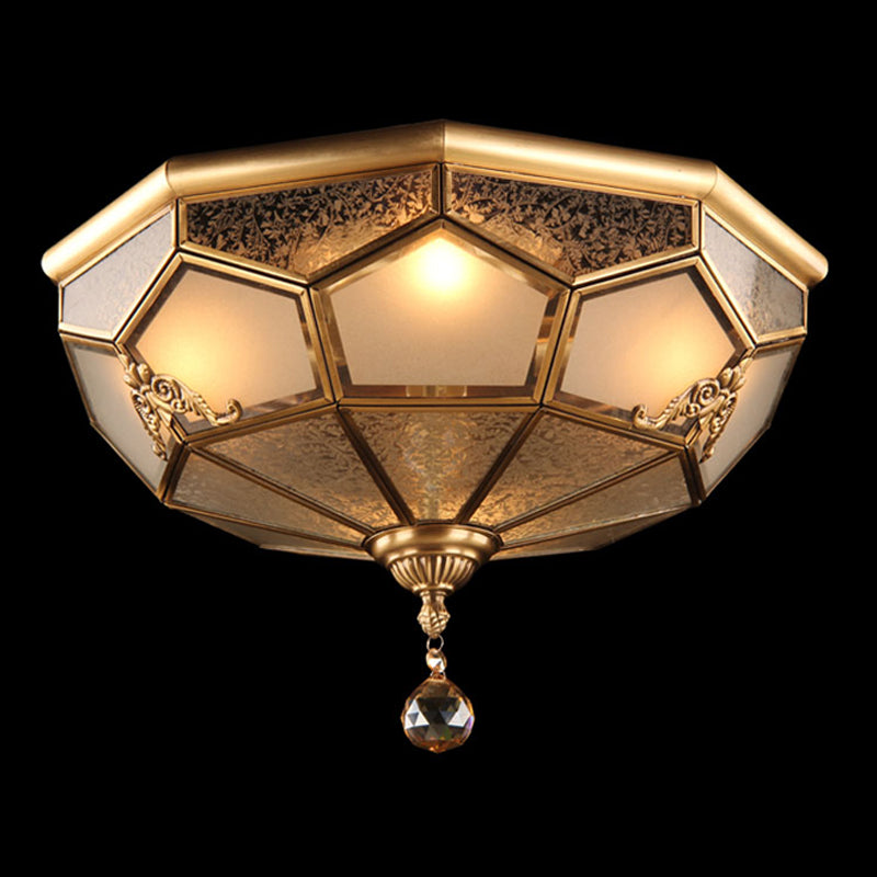 Flush Mount Ceiling Light Vintage Style Shaded Glass Flush Ceiling Light in Brass