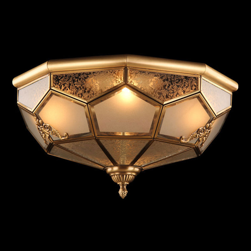 Flush Mount Ceiling Light Vintage Style Shaded Glass Flush Ceiling Light in Brass