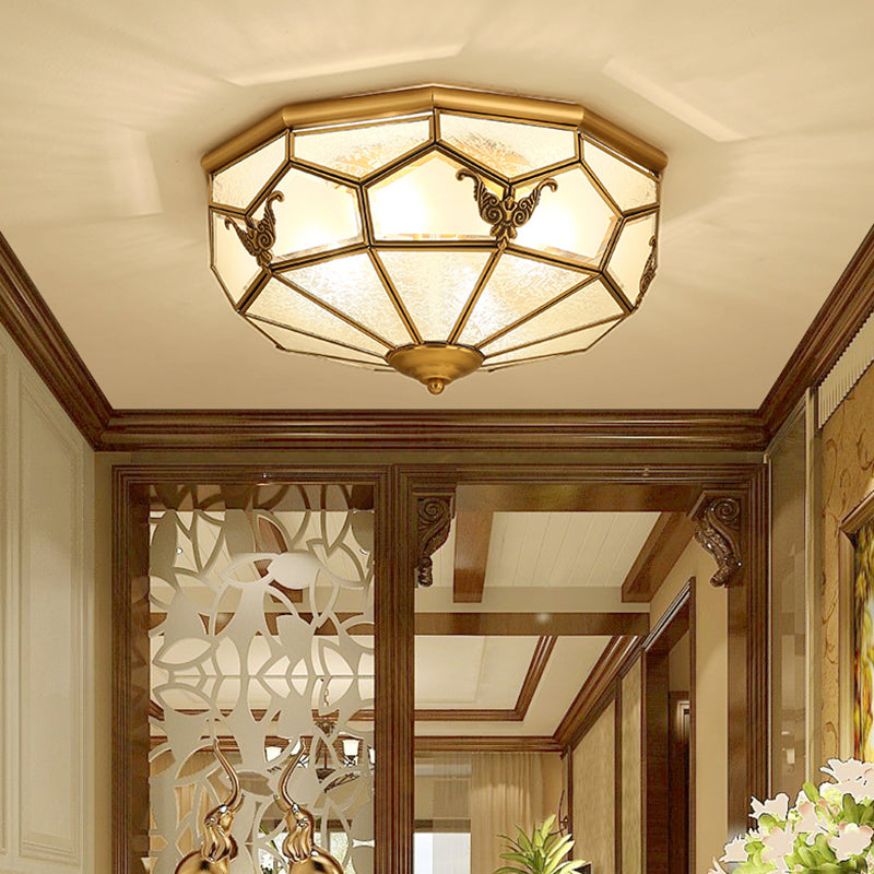 Vintage Shaded Ceiling Light Fixture Glass Ceiling Mount Chandelier in Brass