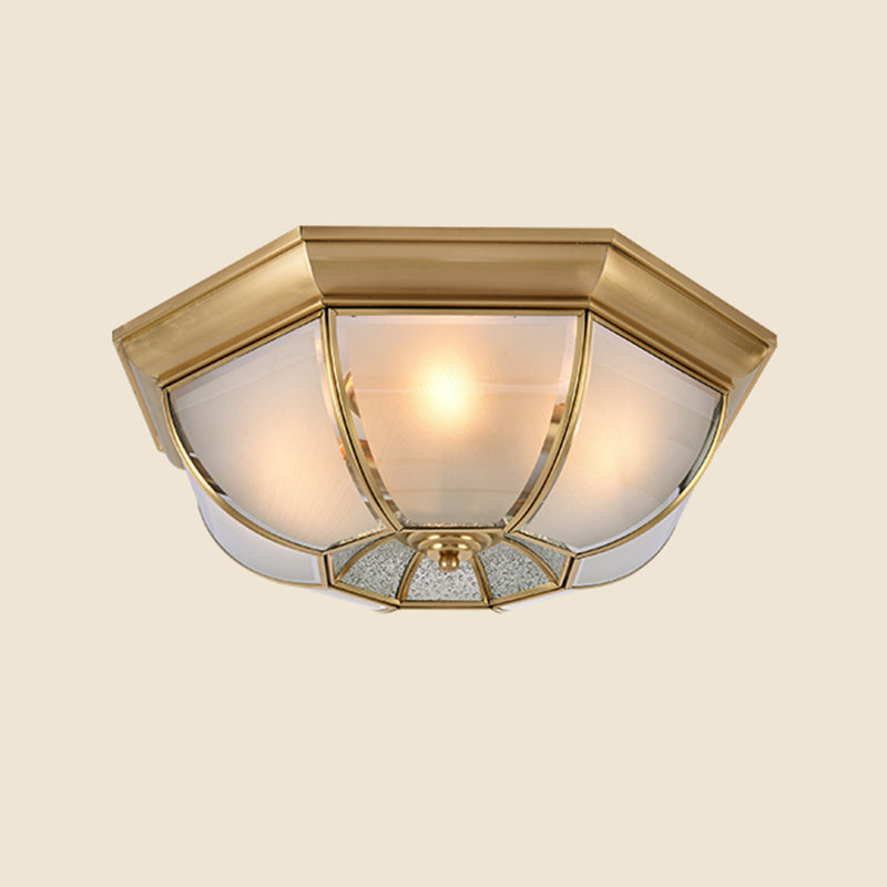 Vintage Shaded Ceiling Light Fixture Glass Ceiling Mount Chandelier in Brass