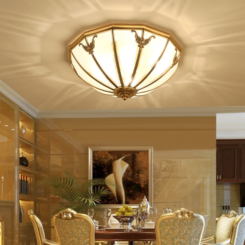 Vintage Shaded Ceiling Light Fixture Glass Ceiling Mount Chandelier in Brass