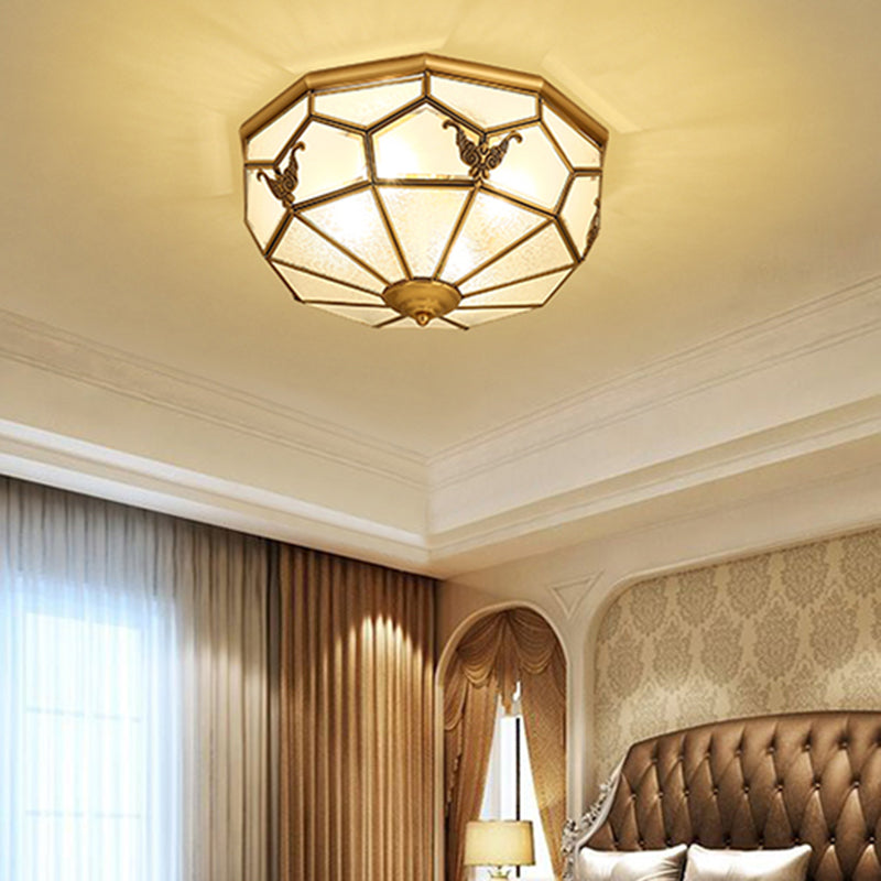 Vintage Shaded Ceiling Light Fixture Glass Ceiling Mount Chandelier in Brass