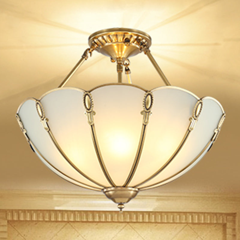Vintage Shaded Ceiling Light Fixture Glass Ceiling Mount Chandelier in Brass