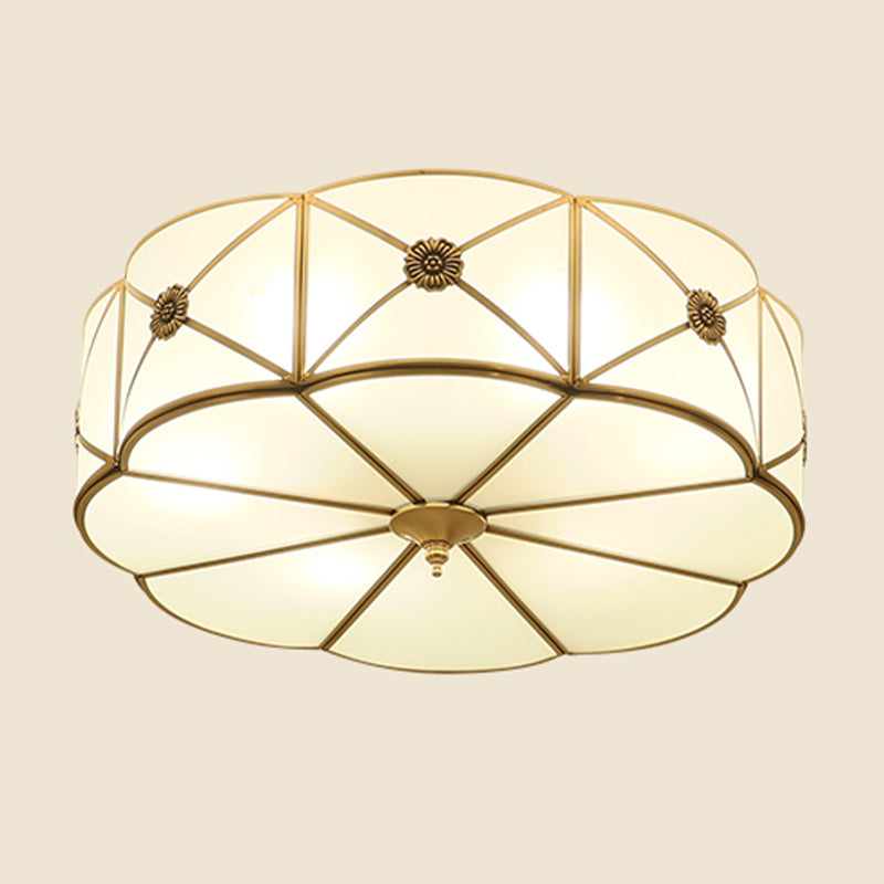 Vintage Shaded Ceiling Light Fixture Glass Ceiling Mount Chandelier in Brass