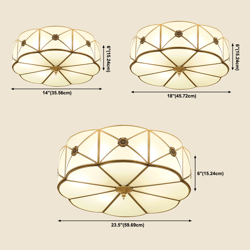 Vintage Shaded Ceiling Light Fixture Glass Ceiling Mount Chandelier in Brass