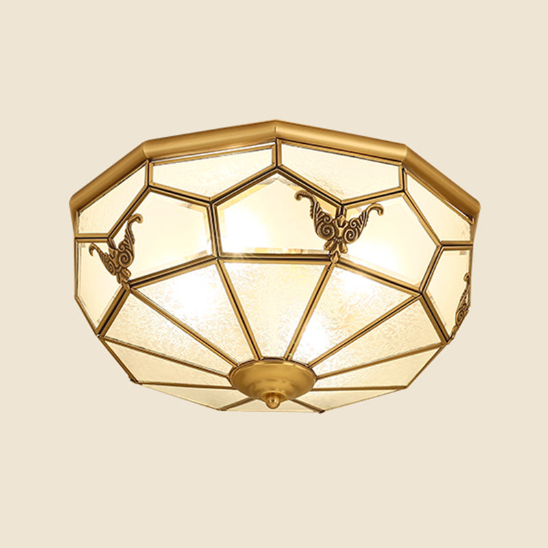 Vintage Shaded Ceiling Light Fixture Glass Ceiling Mount Chandelier in Brass