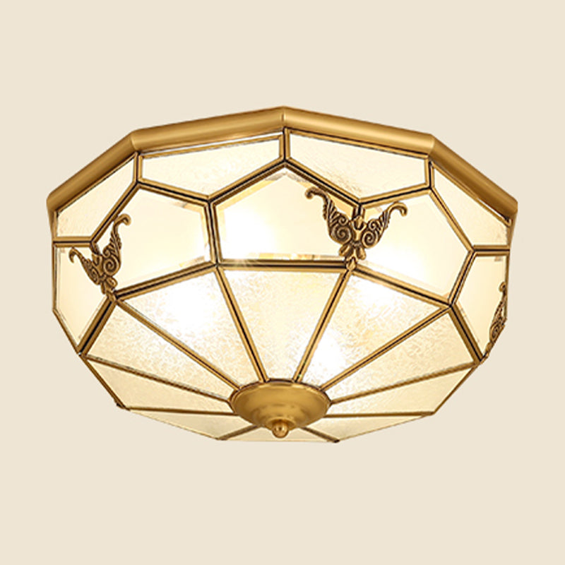 Vintage Shaded Ceiling Light Fixture Glass Ceiling Mount Chandelier in Brass
