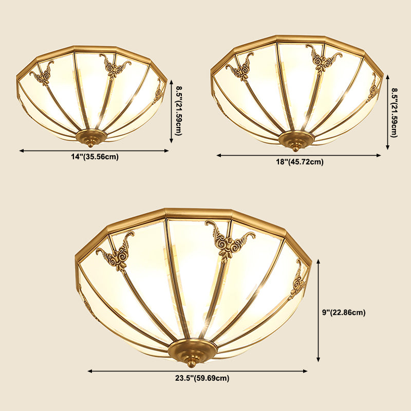 Vintage Shaded Ceiling Light Fixture Glass Ceiling Mount Chandelier in Brass