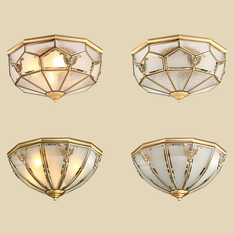 Vintage Shaded Ceiling Light Fixture Glass Ceiling Mount Chandelier in Brass