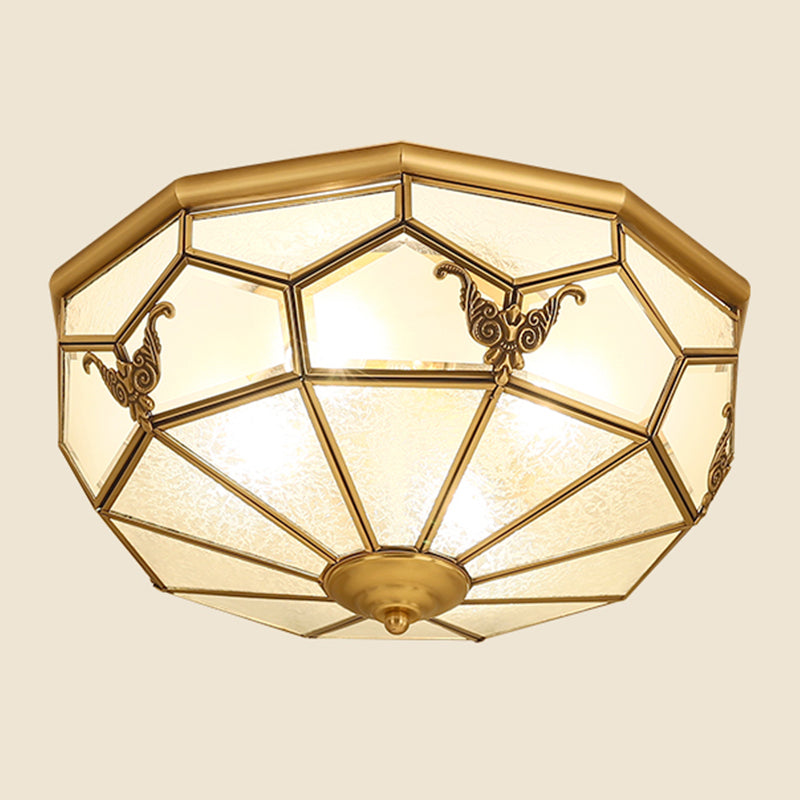 Vintage Shaded Ceiling Light Fixture Glass Ceiling Mount Chandelier in Brass