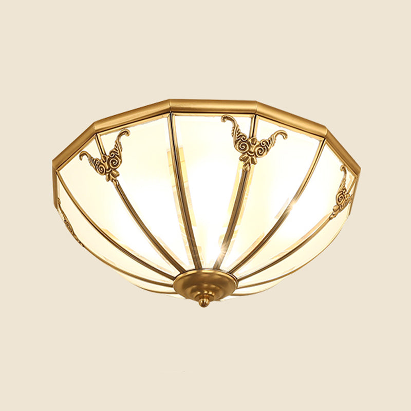 Vintage Shaded Ceiling Light Fixture Glass Ceiling Mount Chandelier in Brass