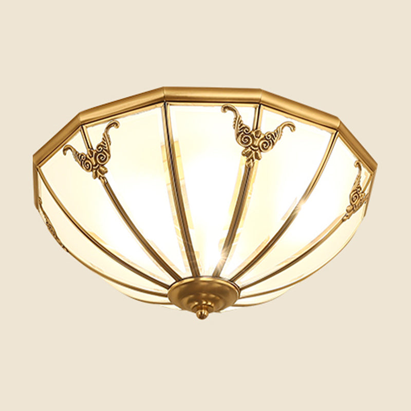 Vintage Shaded Ceiling Light Fixture Glass Ceiling Mount Chandelier in Brass