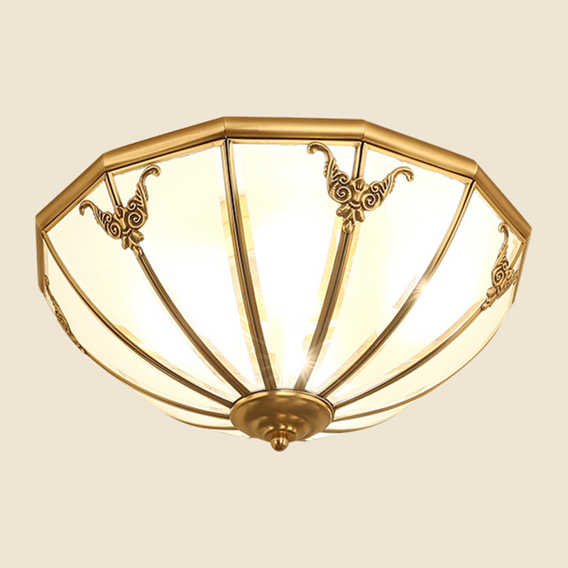 Vintage Shaded Ceiling Light Fixture Glass Ceiling Mount Chandelier in Brass