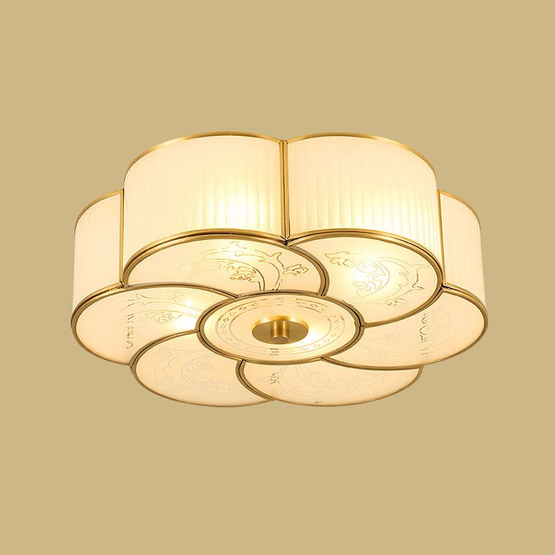 Vintage Shaded Ceiling Light Fixture Glass Ceiling Mount Chandelier in Brass