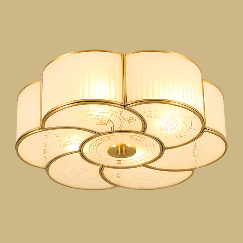 Vintage Shaded Ceiling Light Fixture Glass Ceiling Mount Chandelier in Brass