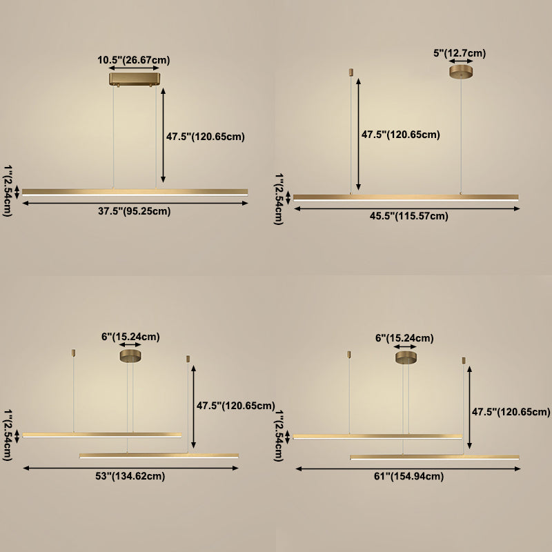 Gold Aluminum Island Lamps Linear Restaurant LED Pendant Lights with Acrylic Shade