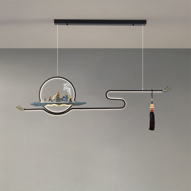 Contemporary Kitchen Pendant Lights Linear Island Chandelier Lights Metal 2 Light