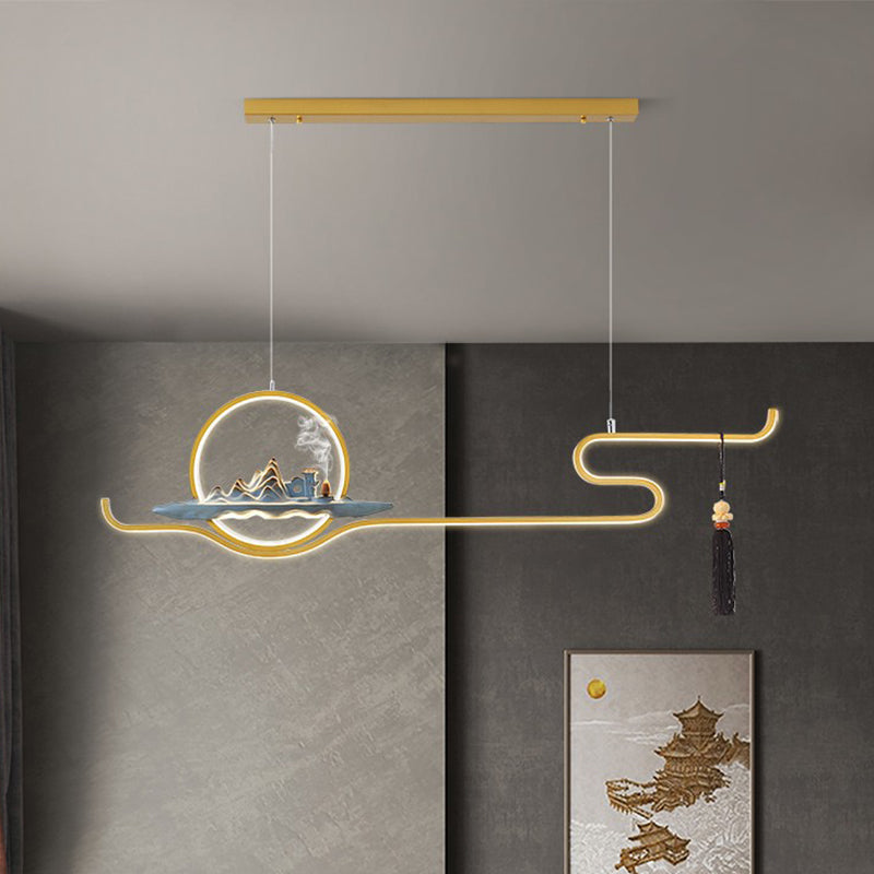 Contemporary Kitchen Pendant Lights Linear Island Chandelier Lights Metal 2 Light