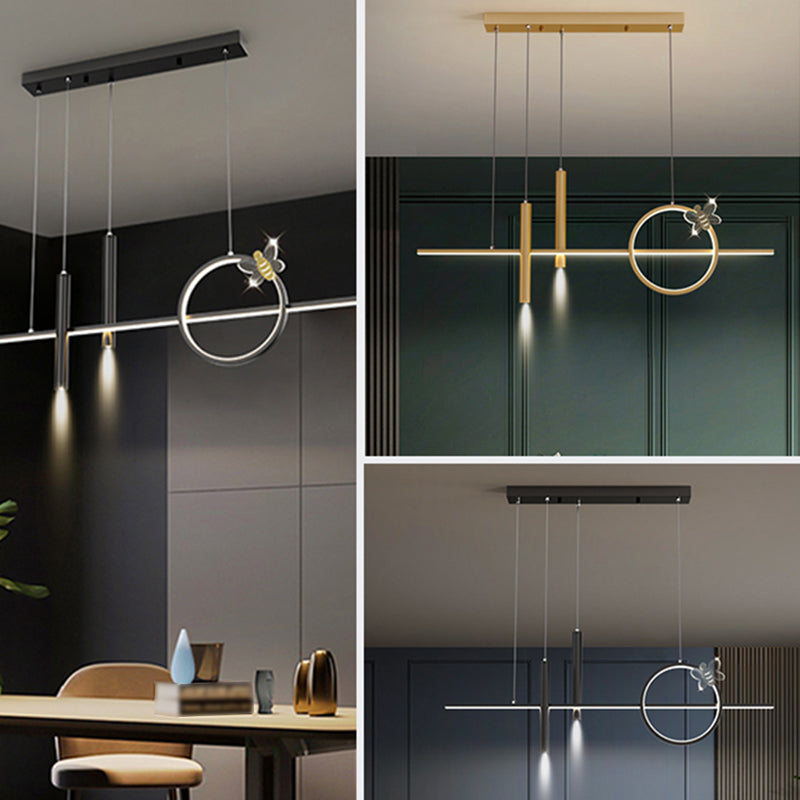 Contemporary Island Light Linear Metal 4 Light Island Chandelier Lights