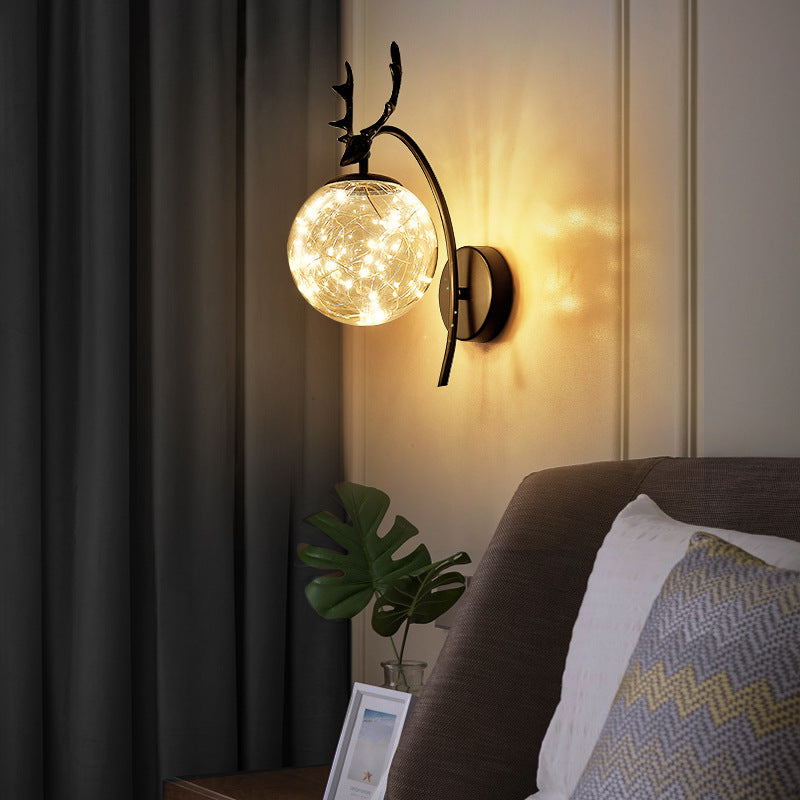 Modern Style Spherical Shape Wall Sconce Metal 1 Light Sconce Lighting for Bedroom