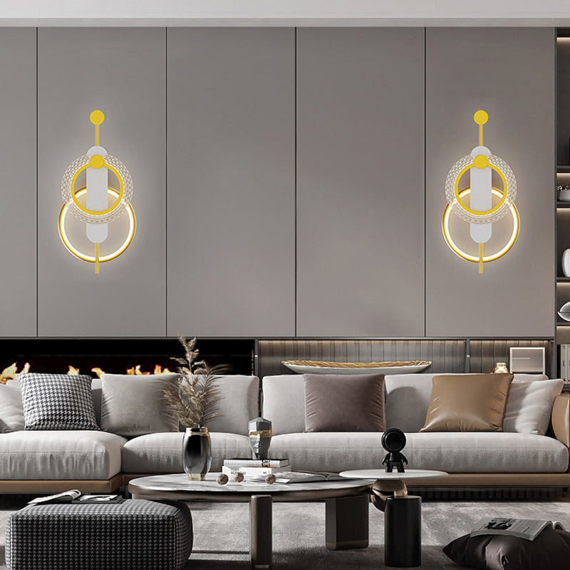 Metal Geometric Shape Wall Light Modern Style 2-Lights Wall Mounted Light Fixture in Gold