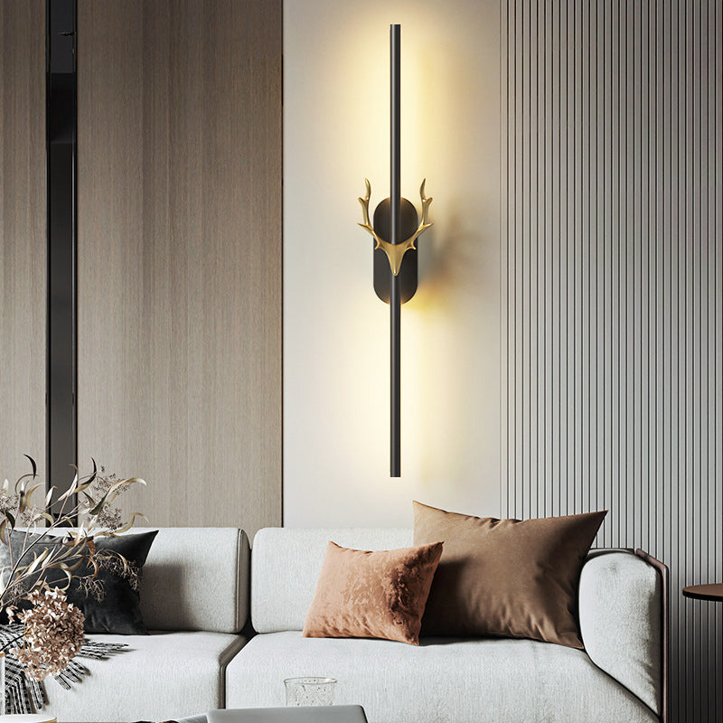 Modern Style Linear Shape Wall Sconce Metal 1 Light Sconce Lighting in Black for Bedroom