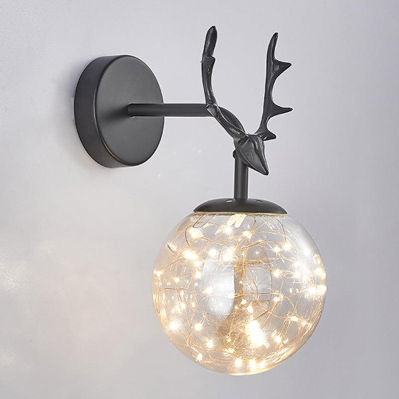 Modern Style Spherical Shape Wall Sconce Glass 1 Light Sconce Lighting for Bedside