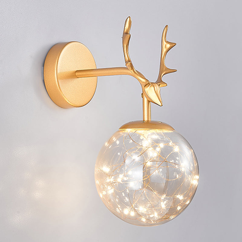 Modern Style Spherical Shape Wall Sconce Glass 1 Light Sconce Lighting for Bedside