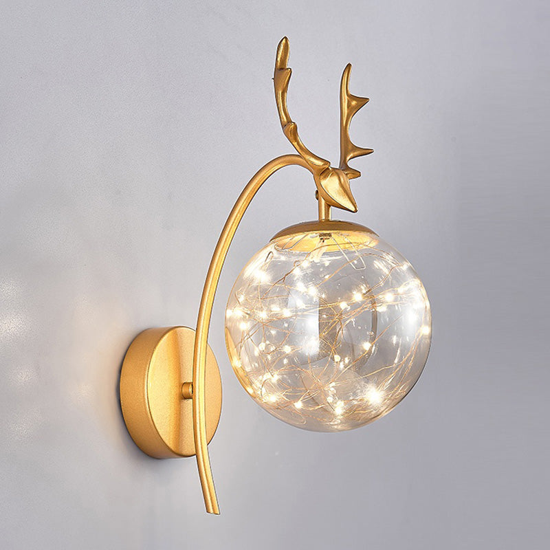 Modern Style Spherical Shape Wall Sconce Glass 1 Light Sconce Lighting for Bedside