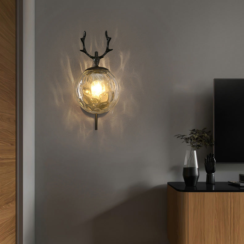 Modern Style Spherical Shape Wall Sconce Glass 1 Light Sconce Lighting for Bedside