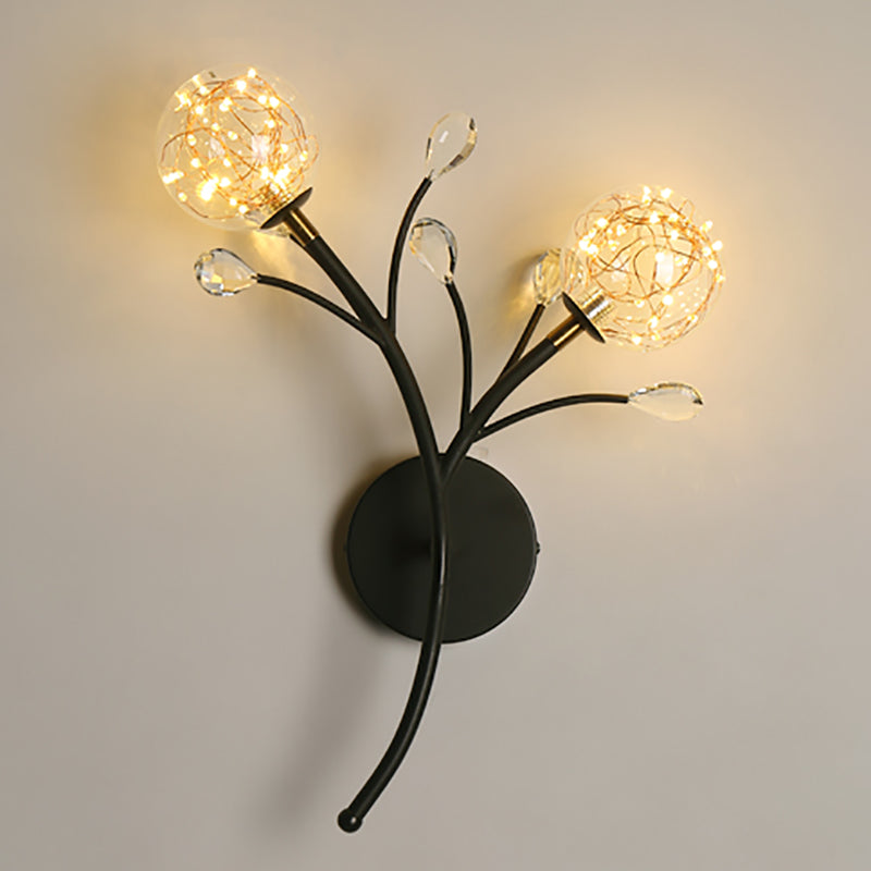 Glass Round Shape Wall Light Modern Style 2-Lights Wall Mounted Light Fixture