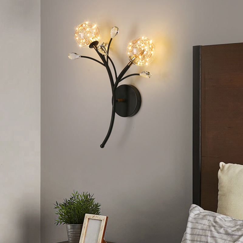 Glass Round Shape Wall Light Modern Style 2-Lights Wall Mounted Light Fixture