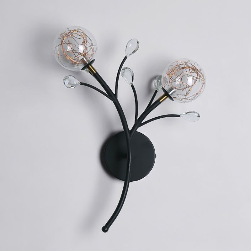 Glass Round Shape Wall Light Modern Style 2-Lights Wall Mounted Light Fixture