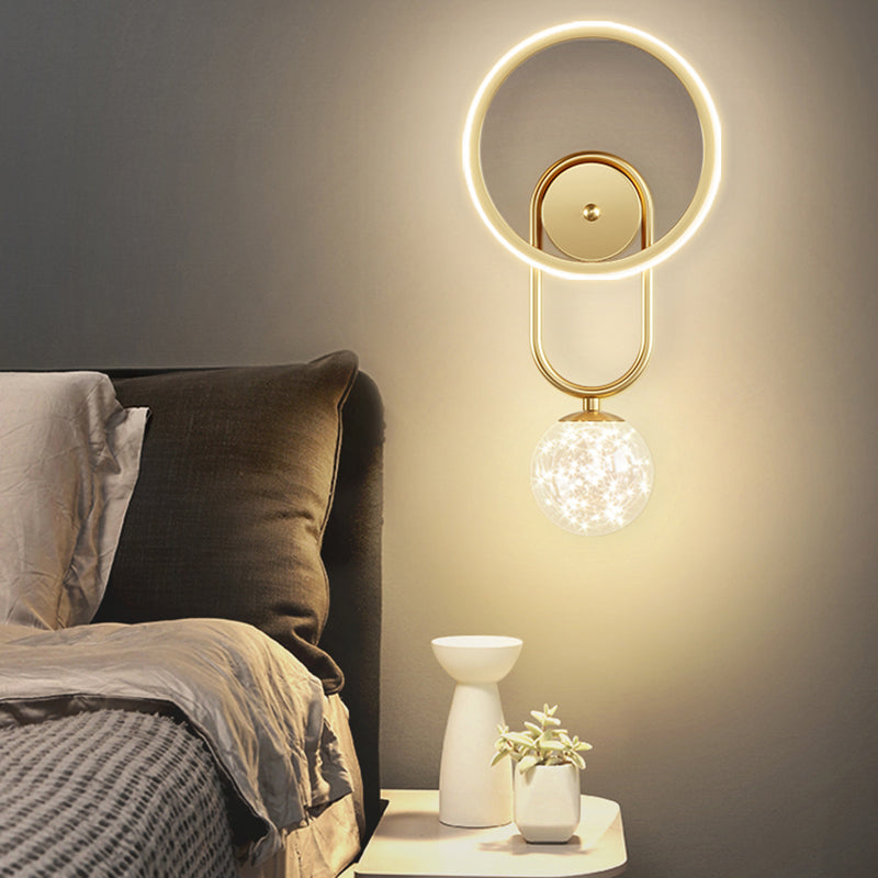 Glass Round Shape Wall Light Modern Style 2-Lights Wall Mount Light Fixture