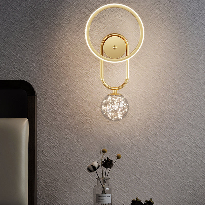 Glass Round Shape Wall Light Modern Style 2-Lights Wall Mount Light Fixture