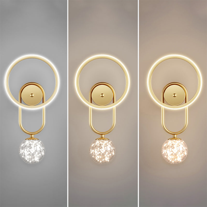 Glass Round Shape Wall Light Modern Style 2-Lights Wall Mount Light Fixture