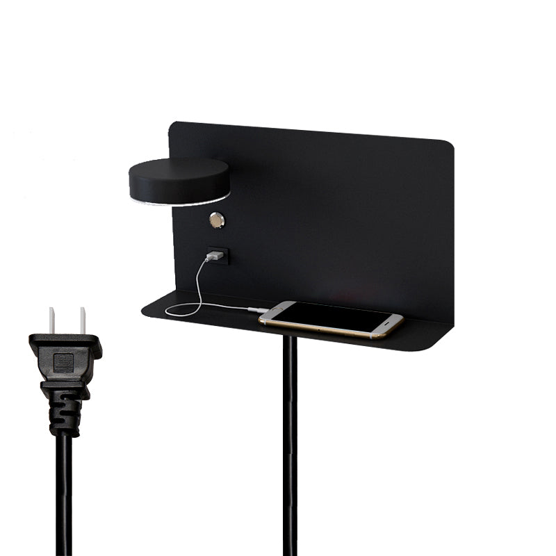 Bedside Reading Wall Light Rotatable Nordic LED Sconce with Shelf and USB Charging Port
