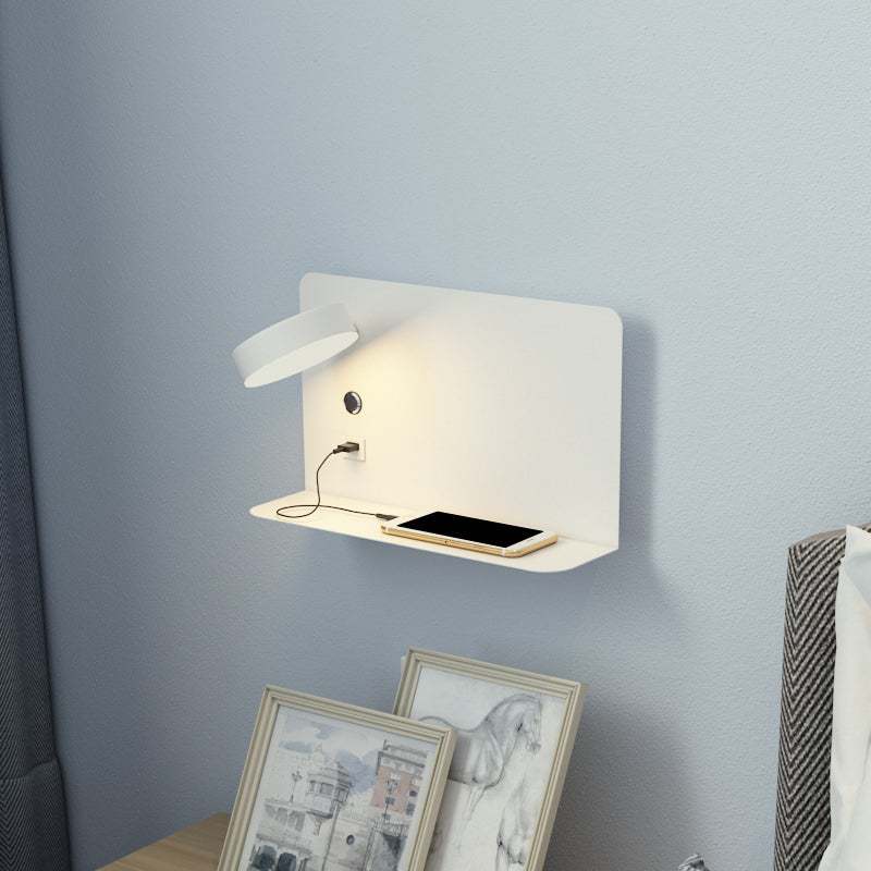 Bedside Reading Wall Light Rotatable Nordic LED Sconce with Shelf and USB Charging Port