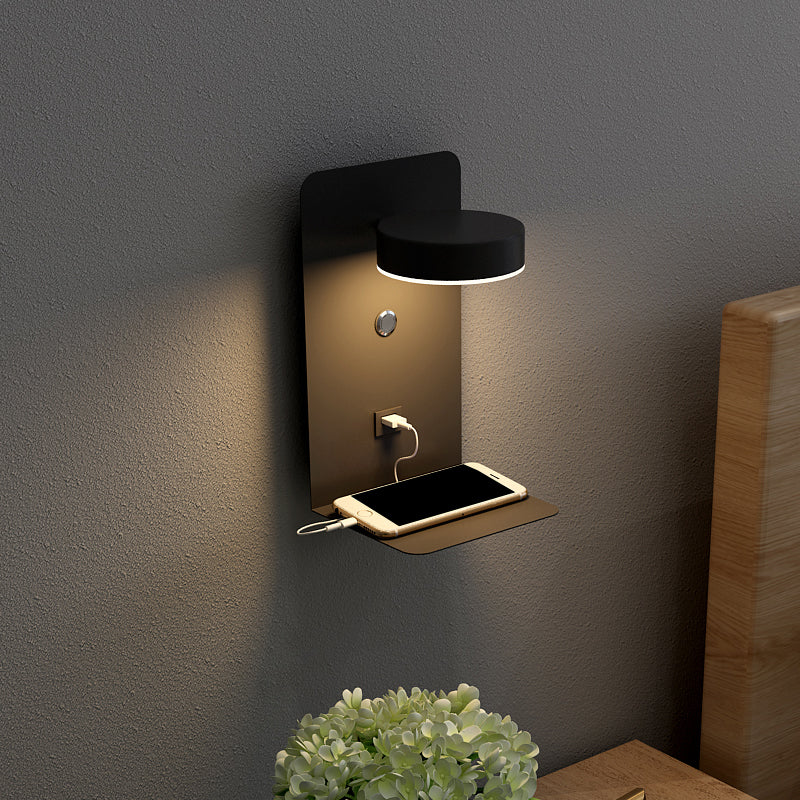 Bedside Reading Wall Light Rotatable Nordic LED Sconce with Shelf and USB Charging Port