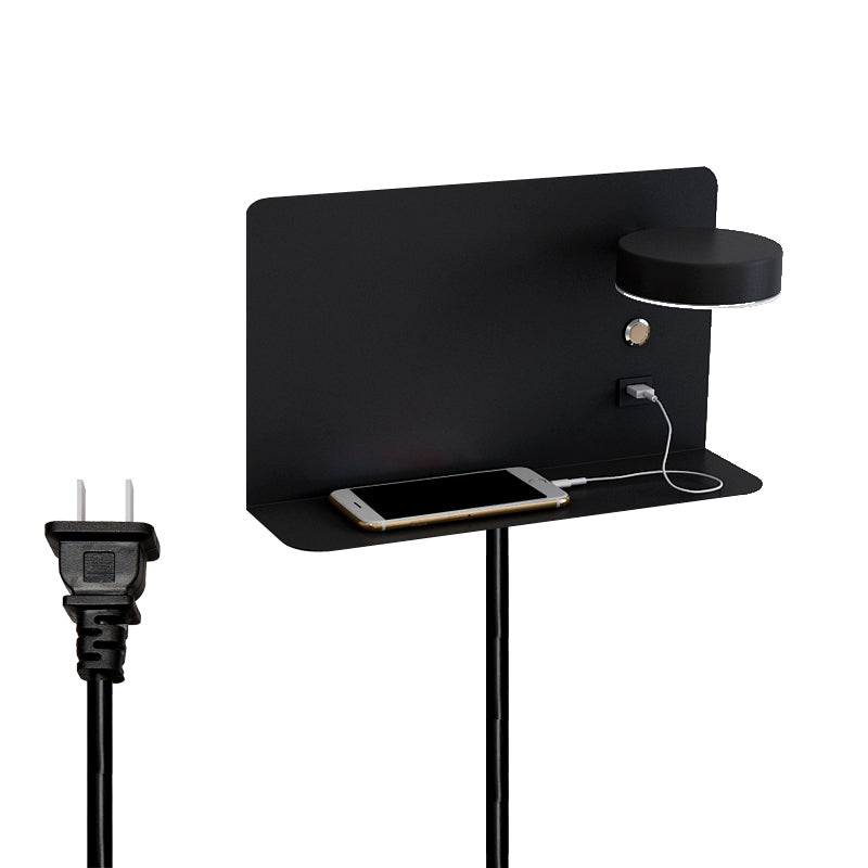 Bedside Reading Wall Light Rotatable Nordic LED Sconce with Shelf and USB Charging Port