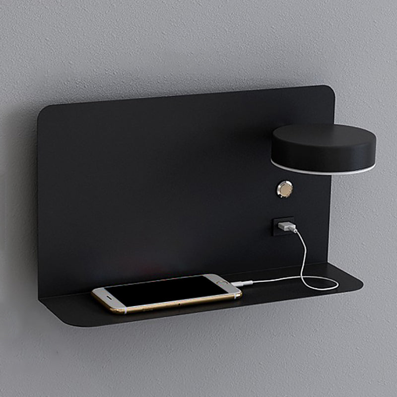 Bedside Reading Wall Light Rotatable Nordic LED Sconce with Shelf and USB Charging Port