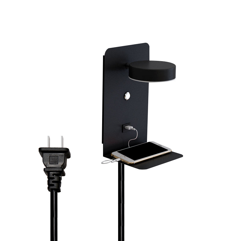 Bedside Reading Wall Light Rotatable Nordic LED Sconce with Shelf and USB Charging Port