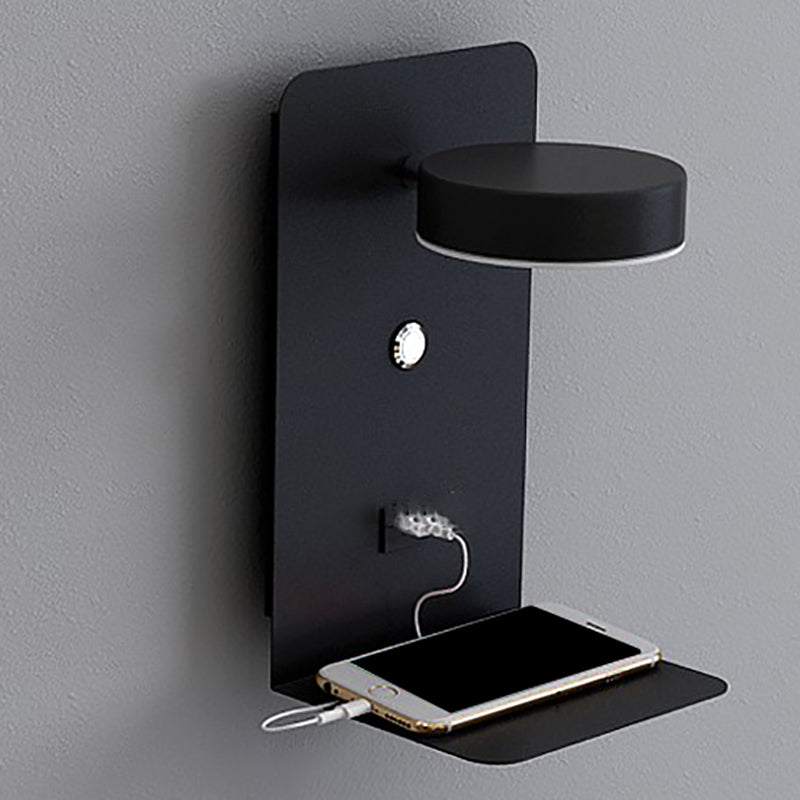 Bedside Reading Wall Light Rotatable Nordic LED Sconce with Shelf and USB Charging Port