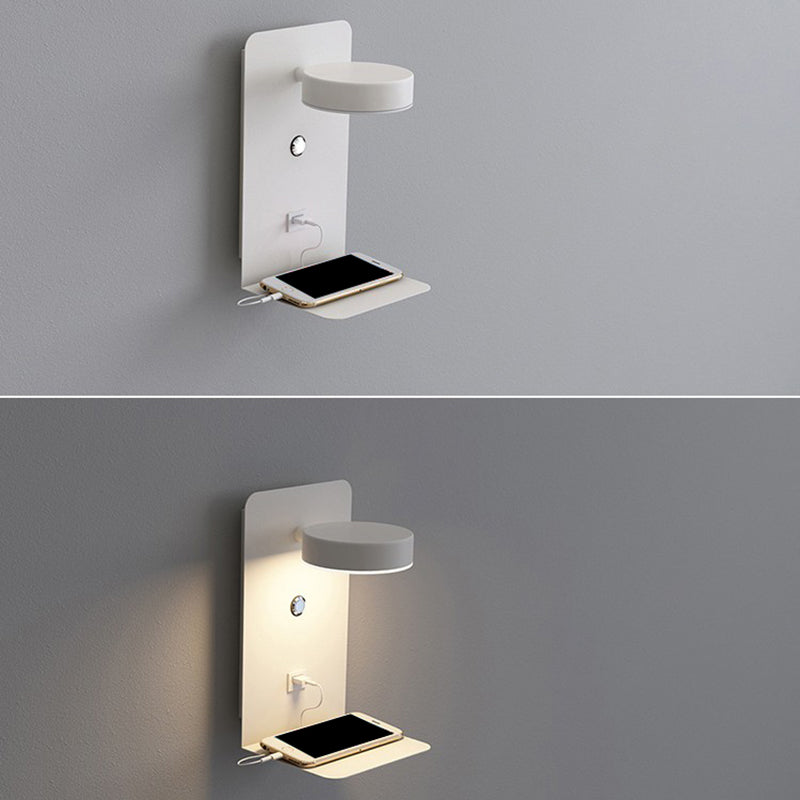 Bedside Reading Wall Light Rotatable Nordic LED Sconce with Shelf and USB Charging Port