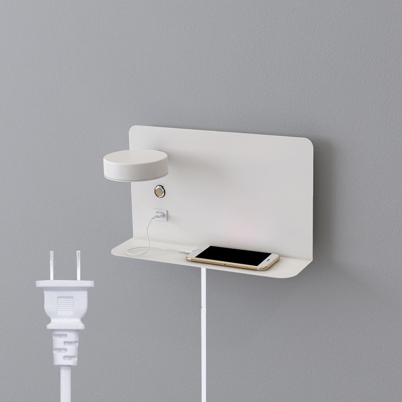 Bedside Reading Wall Light Rotatable Nordic LED Sconce with Shelf and USB Charging Port