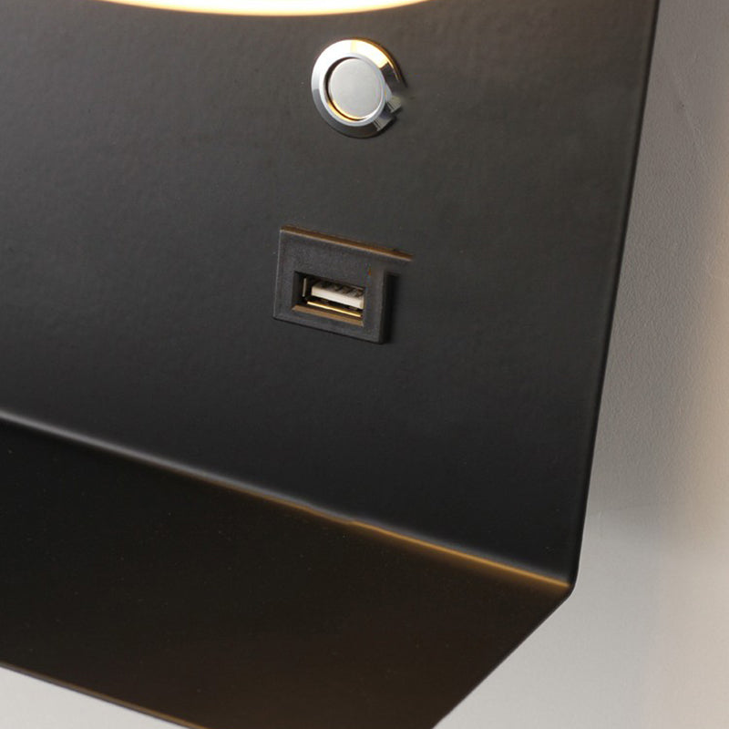 Bedside Reading Wall Light Rotatable Nordic LED Sconce with Shelf and USB Charging Port
