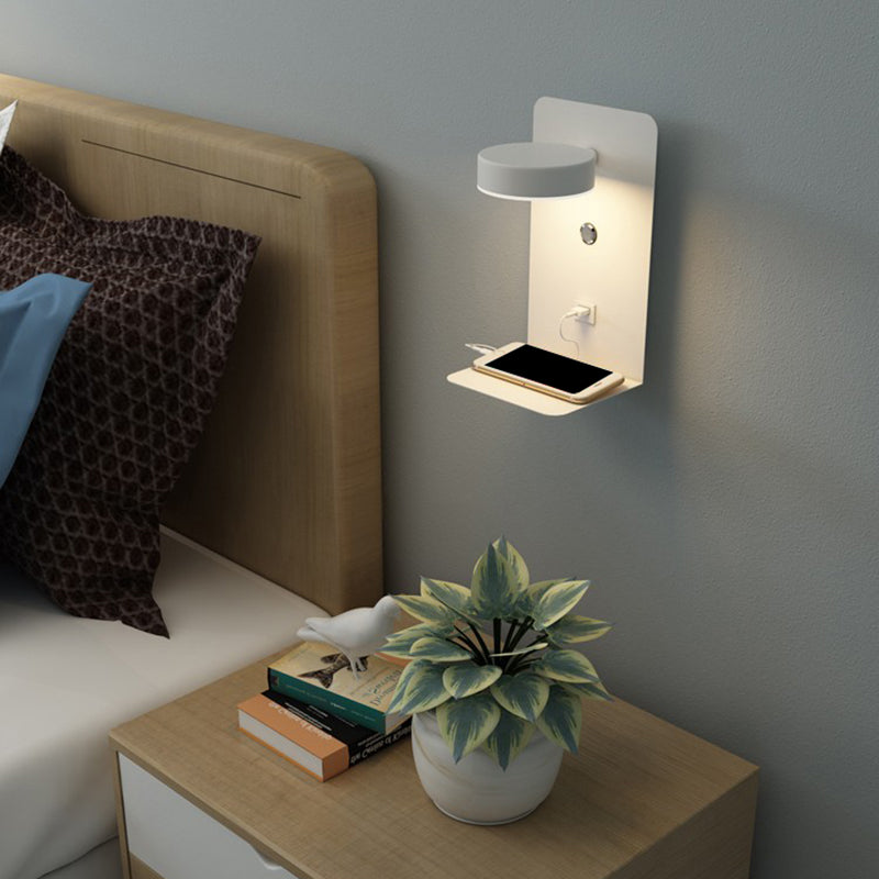 Bedside Reading Wall Light Rotatable Nordic LED Sconce with Shelf and USB Charging Port