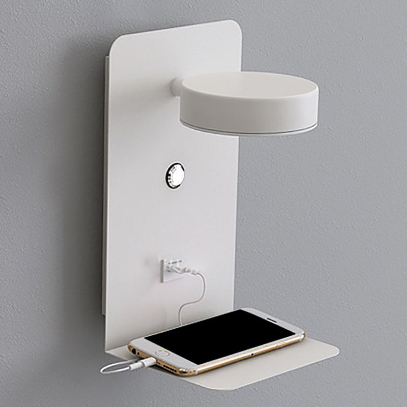 Bedside Reading Wall Light Rotatable Nordic LED Sconce with Shelf and USB Charging Port